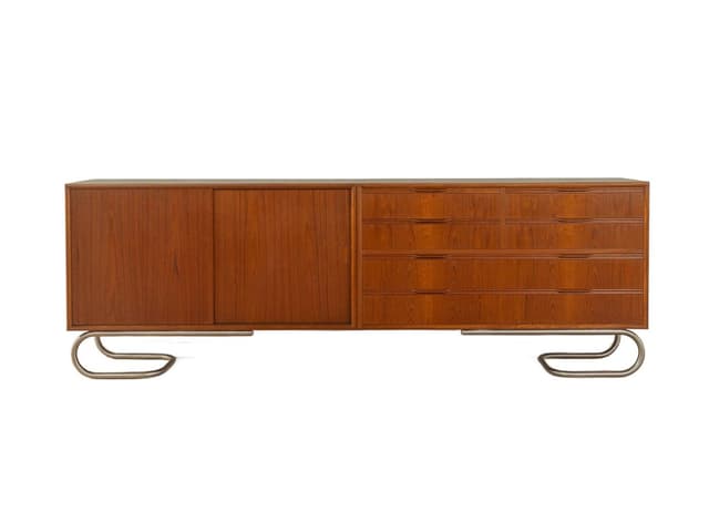 Sideboard BBM Bjerringbro, brązowy, teak, Dania, lata 60. - WYMIARY