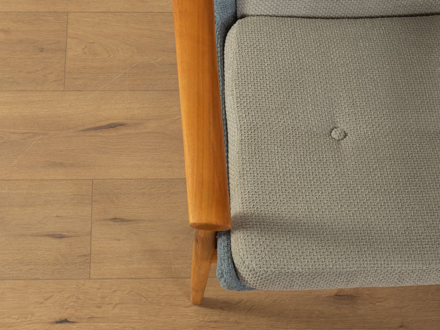 Fotel wing chair, niebieski szary, bawełna, wiśnia brązowy, Niemcy, lata 50. - 283572