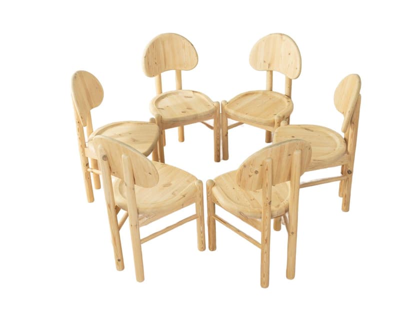 Zestaw sześciu krzeseł jadalnianych, styl R. Daumillera, sosna jasnobrązowa, Dania, lata 70.