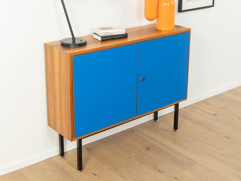Komoda, lazurowy niebieski, orzech, stal czarna, Niemcy, lata 60. - 283532