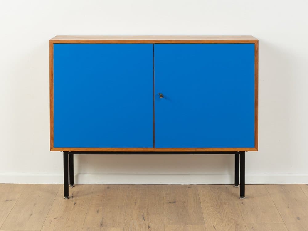 Komoda, lazurowy niebieski, orzech, stal czarna, Niemcy, lata 60. - 283536