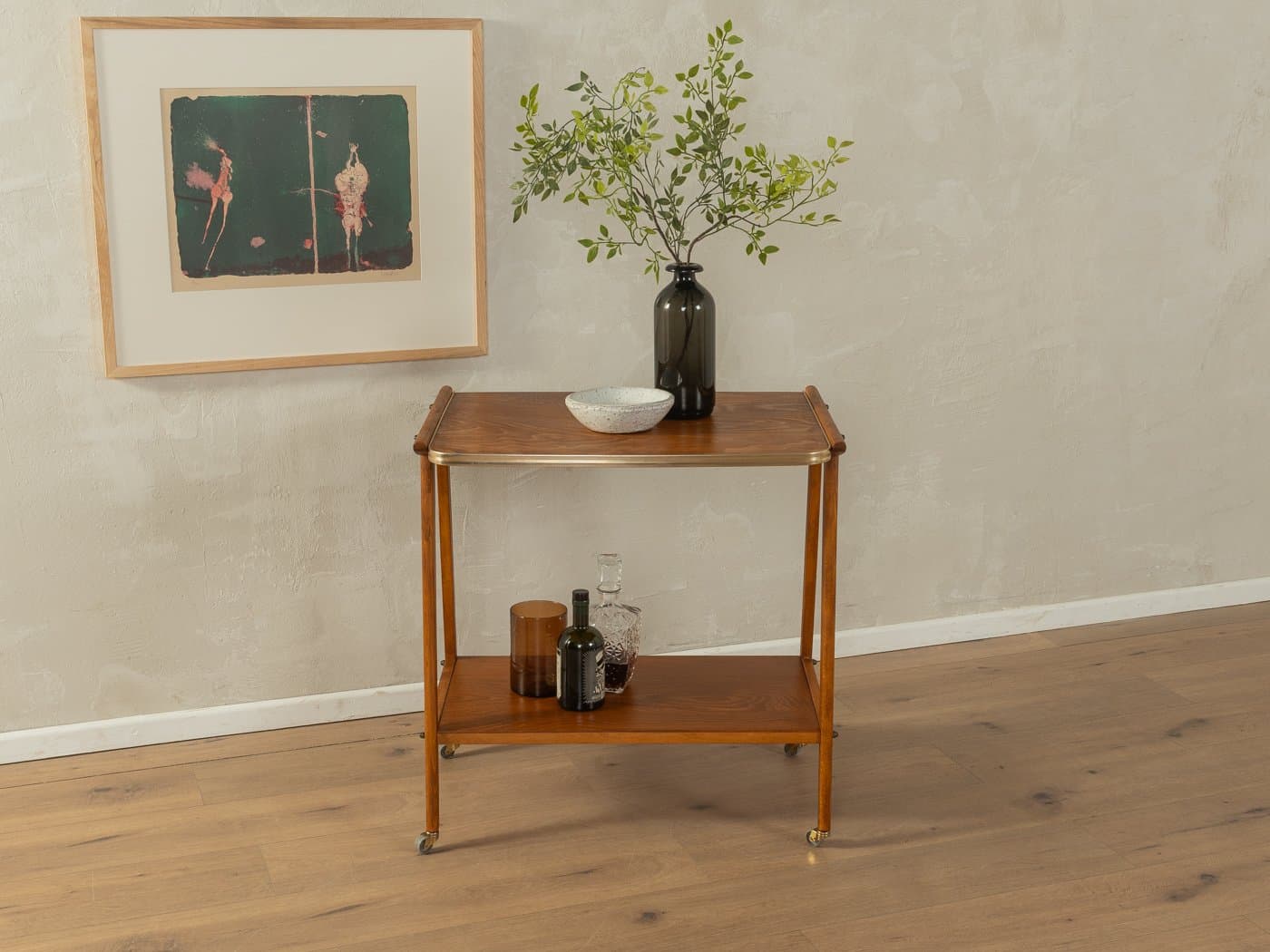 Barek na kółkach, brązowy, jesion teak, mosiądz, Niemcy, lata 50. - 283497