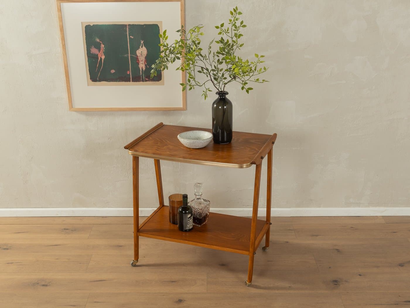 Barek na kółkach, brązowy, jesion teak, mosiądz, Niemcy, lata 50. - 283498