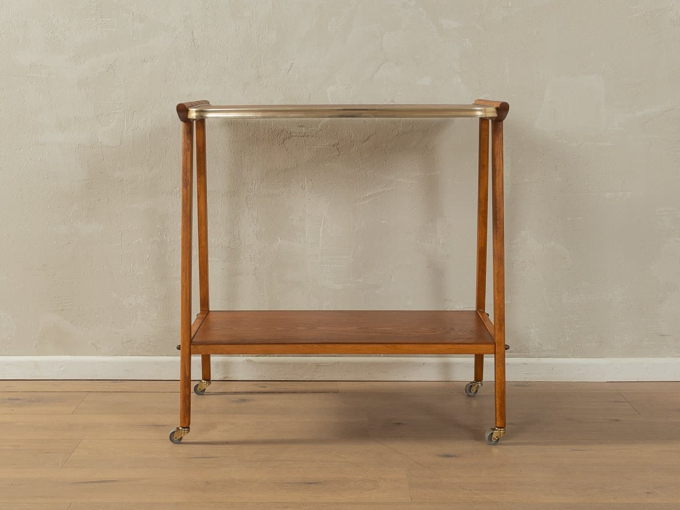 Barek na kółkach, brązowy, jesion teak, mosiądz, Niemcy, lata 50. - 283499