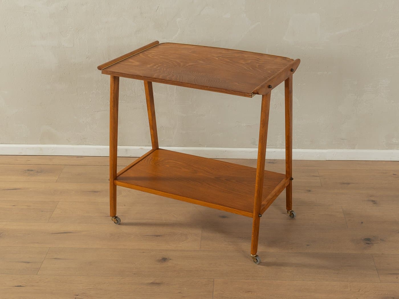 Barek na kółkach, brązowy, jesion teak, mosiądz, Niemcy, lata 50. - 283503