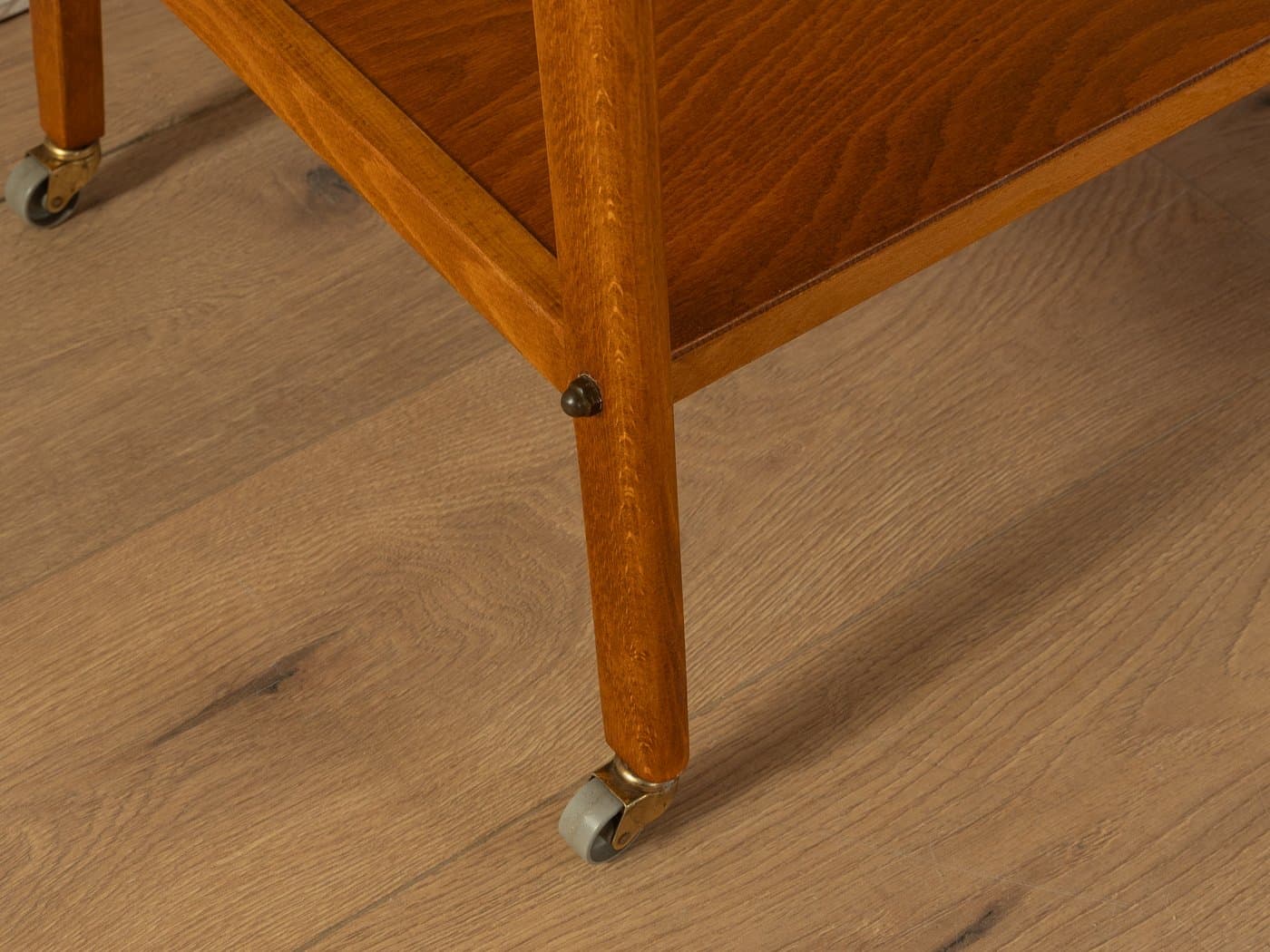 Barek na kółkach, brązowy, jesion teak, mosiądz, Niemcy, lata 50. - 283502