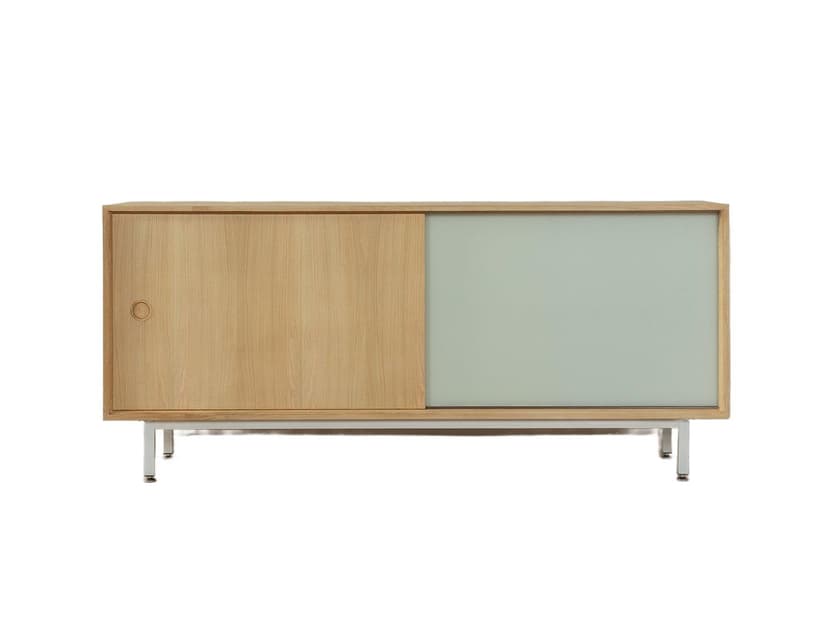 Sideboard, kremowobiały, orzech, proj. L. Wegner, Niemcy, lata 60.