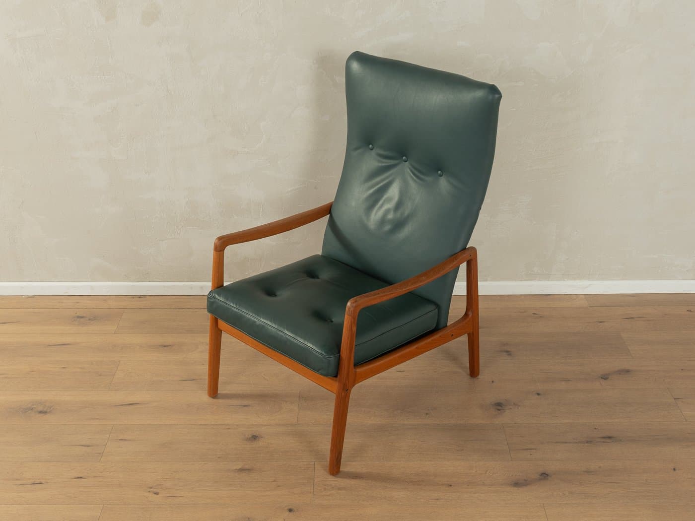 Fotel FD-159, skóra zielona, teak, proj. O. Wanscher, France & Son, Dania, lata 50. - 283968