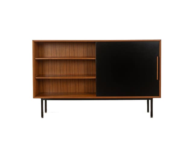 Sideboard, brąz teak, stal czarna, WK Möbel, Niemcy, lata 60. - WYMIARY