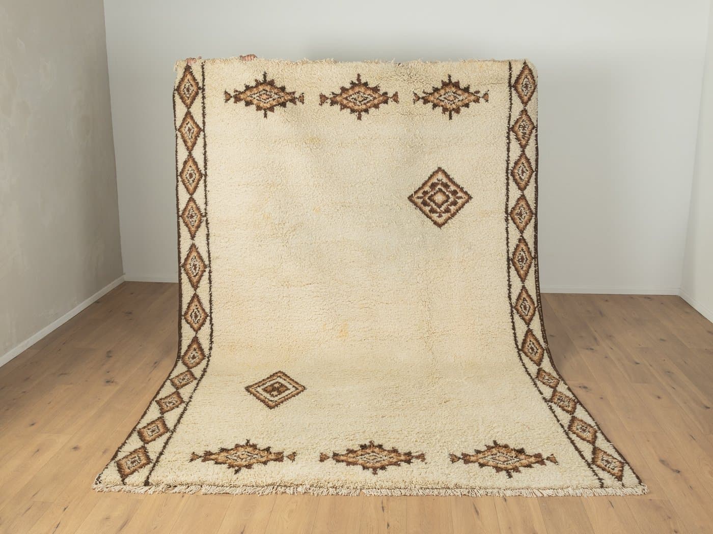 Dywan berberyjski, 350x240 cm, wełna brązowy kremowy, Maroko, lata 60. - 283919