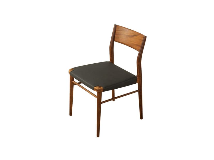 Krzesło do jadalni, czarna tkanina, teak brązowy, proj. G. Leowald, Niemcy, lata 50.