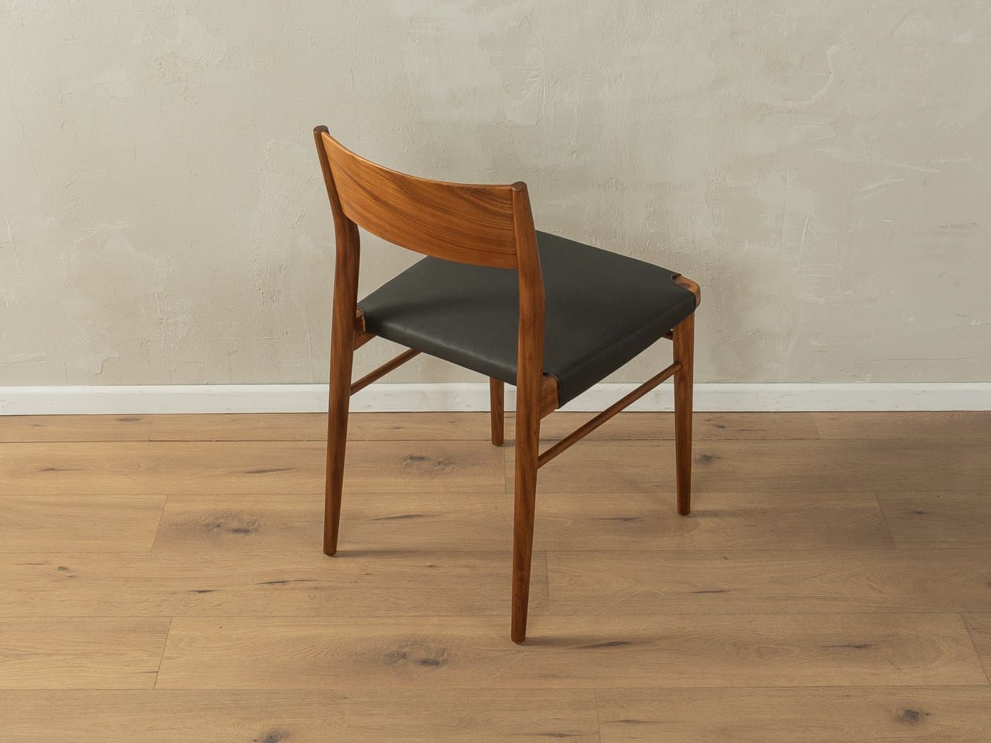Krzesło do jadalni, czarna tkanina, teak brązowy, proj. G. Leowald, Niemcy, lata 50. - 283882