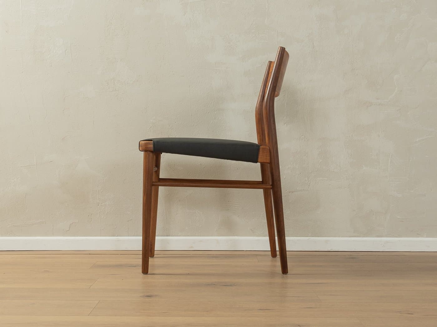 Krzesło do jadalni, czarna tkanina, teak brązowy, proj. G. Leowald, Niemcy, lata 50. - 283881