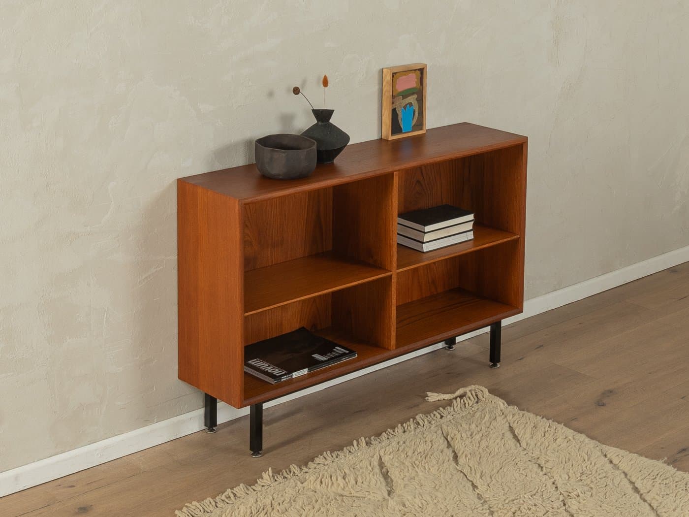 Regał-komoda, brązowy, orzech, stal czarna, Niemcy, lata 60. - 283850