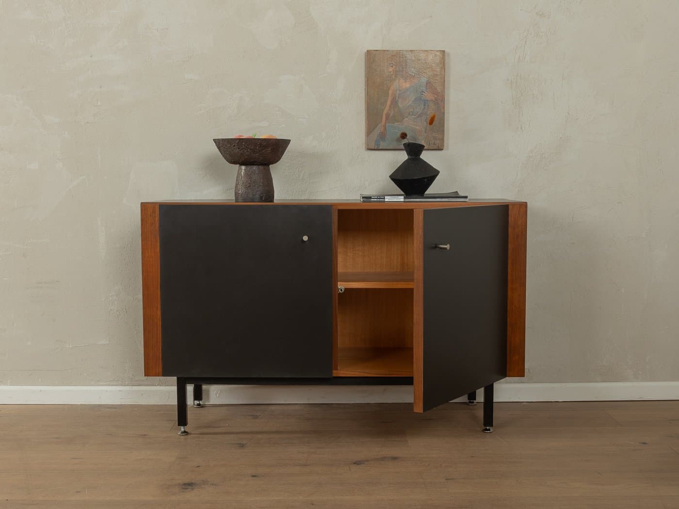 Komoda, czarna, teak brązowy, Niemcy, lata 60. - 283843