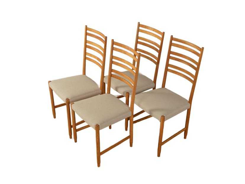 Zestaw czterech krzeseł jadalnianych, buk jasny, bawełna beżowa, Dania, lata 60.