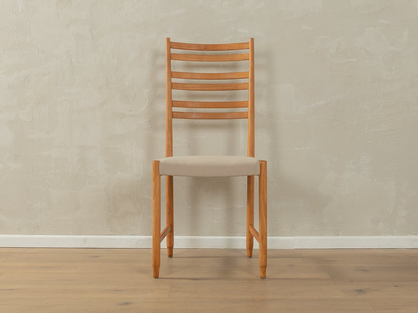 Zestaw czterech krzeseł jadalnianych, buk jasny, bawełna beżowa, Dania, lata 60. - 283799