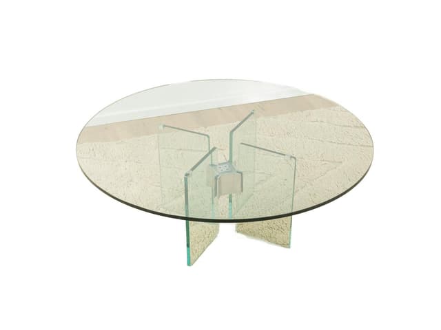 Stolik kawowy, transparentny, szkło, proj. P. Ghyczy, Holandia, lata 70. - WYMIARY