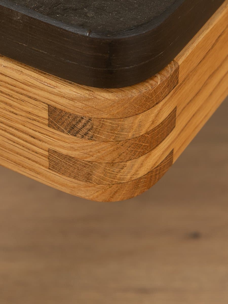 Stolik kawowy, granit czarny, dąb, Niemcy, lata 60. - 283785