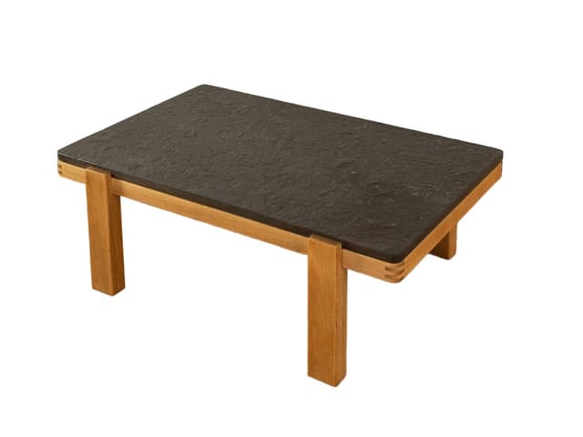 Stolik kawowy, granit czarny, dąb, Niemcy, lata 60. - WYMIARY