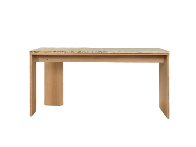 Desk, beige oak, cream marble, Germany, 1960s. - DIMENSION