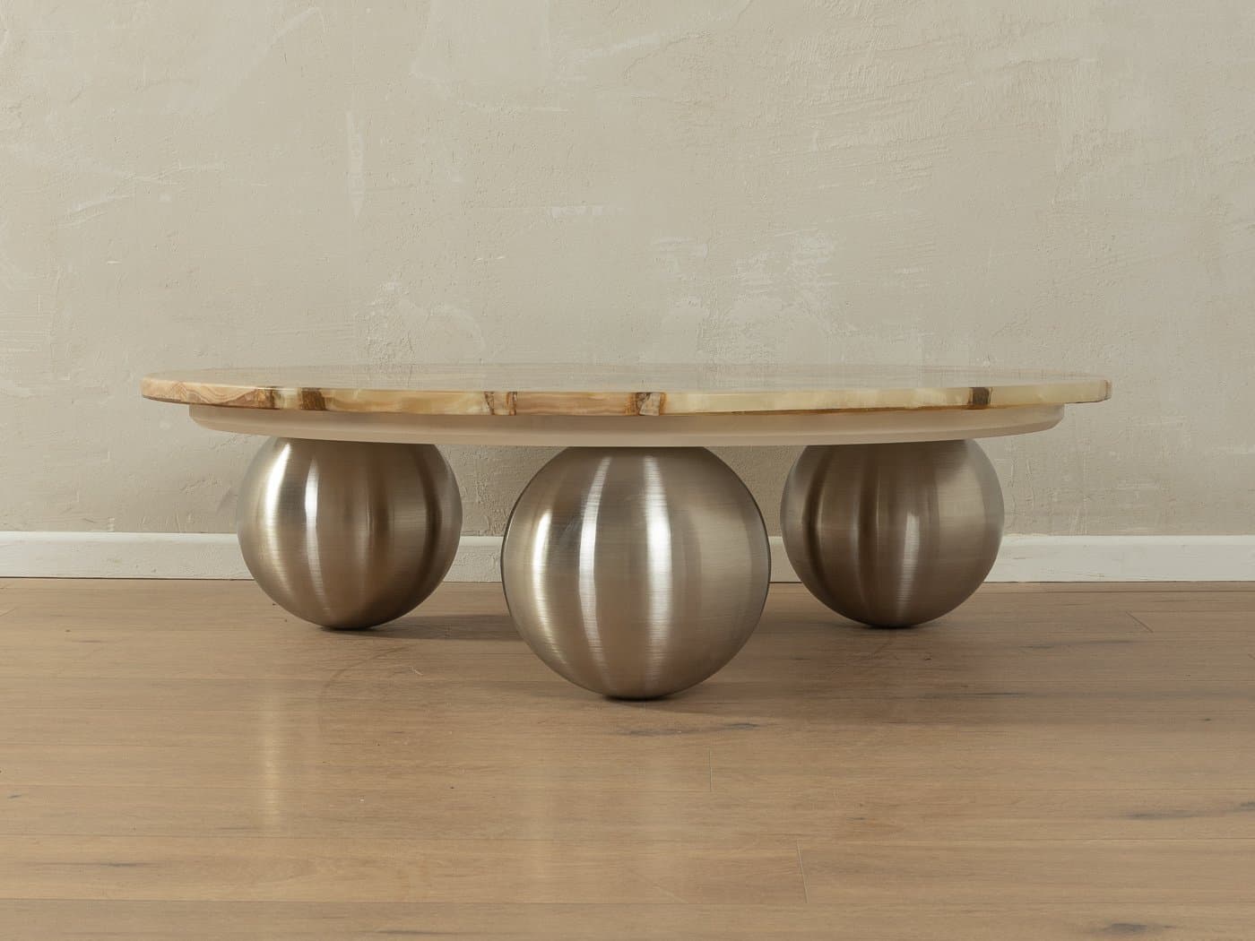 Stolik kawowy, onyks beżowy, stal nierdzewna, Niemcy, lata 60. - 284163