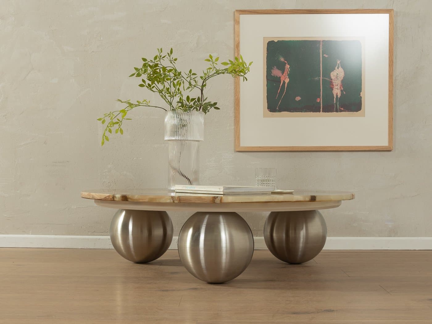 Stolik kawowy, onyks beżowy, stal nierdzewna, Niemcy, lata 60. - 284158