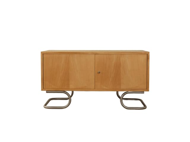 Sideboard, czereśnia brąz, stal nierdzewna, WK Möbel, Niemcy, lata 60. - WYMIARY