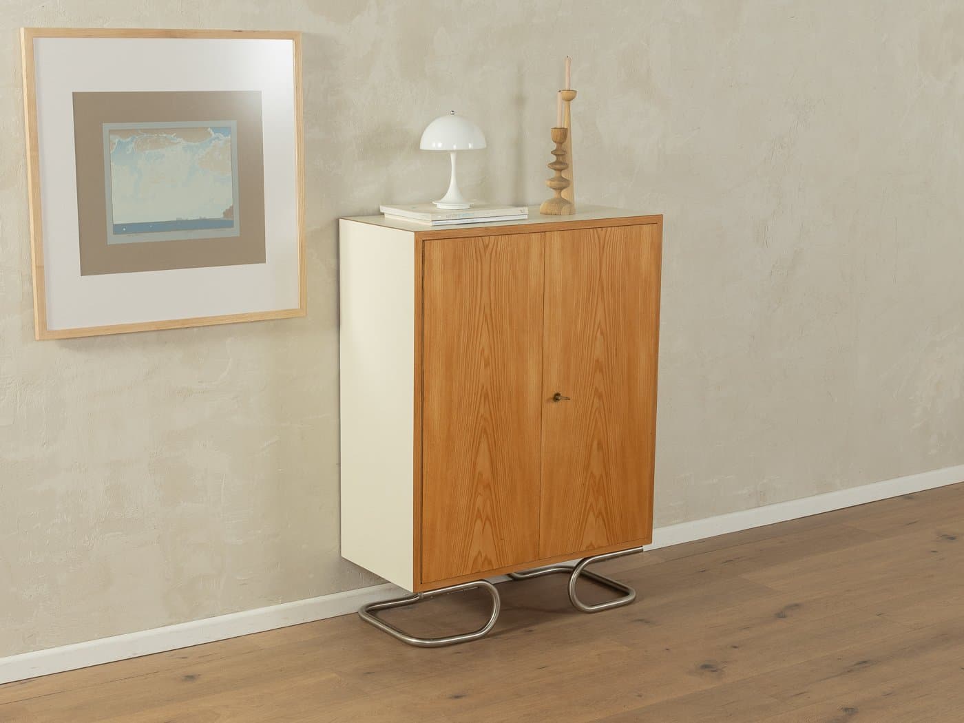 Komoda Bauhaus, jesion brązowy, stal nierdzewna srebrna, proj. E. Stratmann, Niemcy, lata 50. - 284118