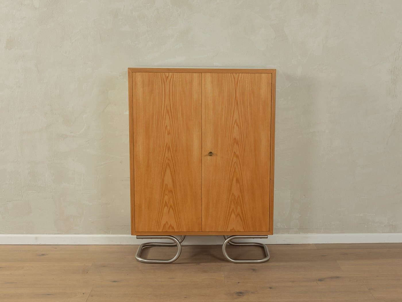 Komoda Bauhaus, jesion brązowy, stal nierdzewna srebrna, proj. E. Stratmann, Niemcy, lata 50. - 284123