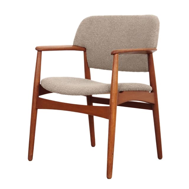 Fotel, boucle beżowy, dąb, proj. E. Larsen & A. B. Madsen, dla Fritz Hansen, Dania, lata 60. - WYMIARY