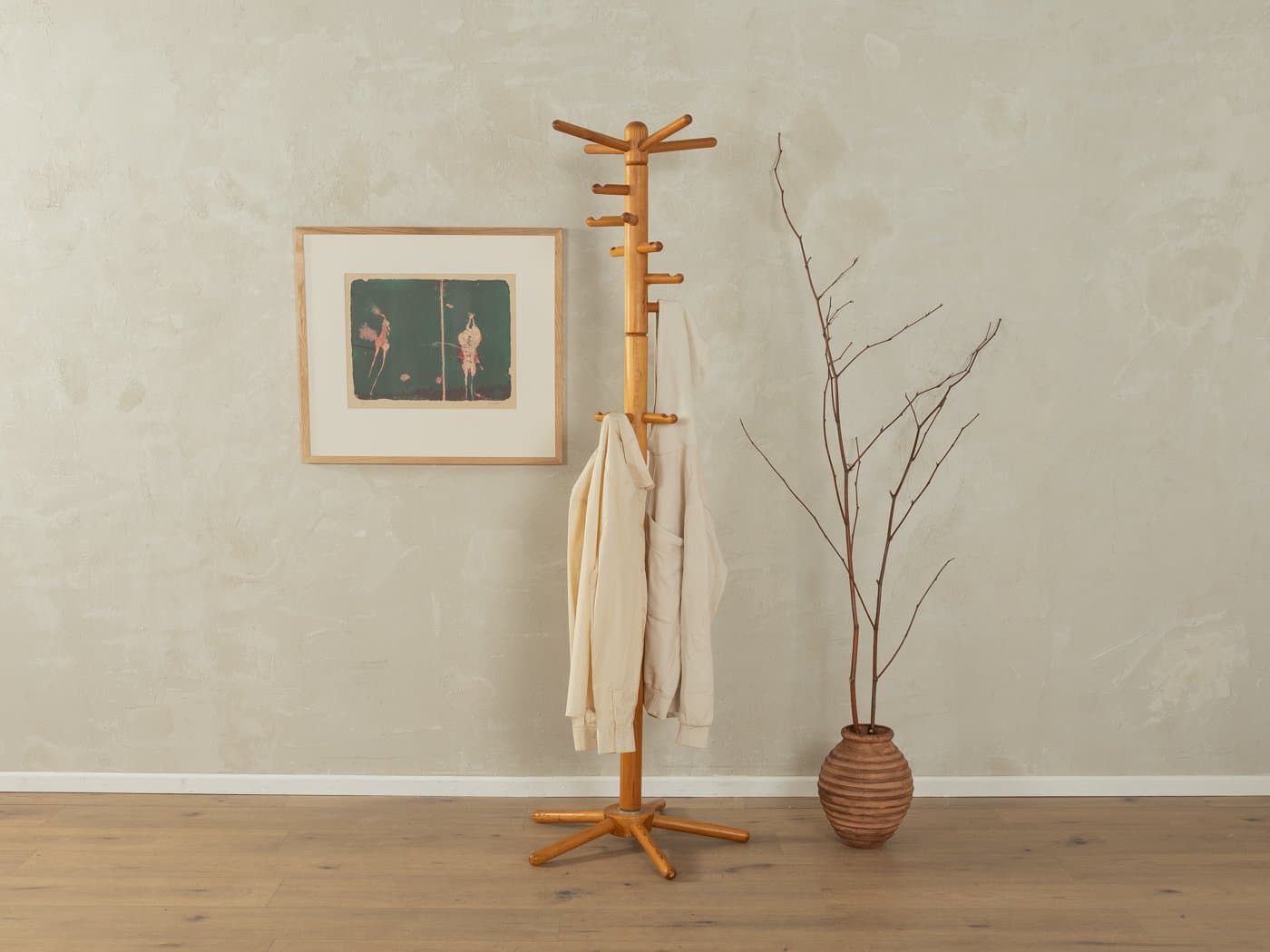 Wieszak stojący, brązowy, sosna, Niemcy, lata 80. - 284068