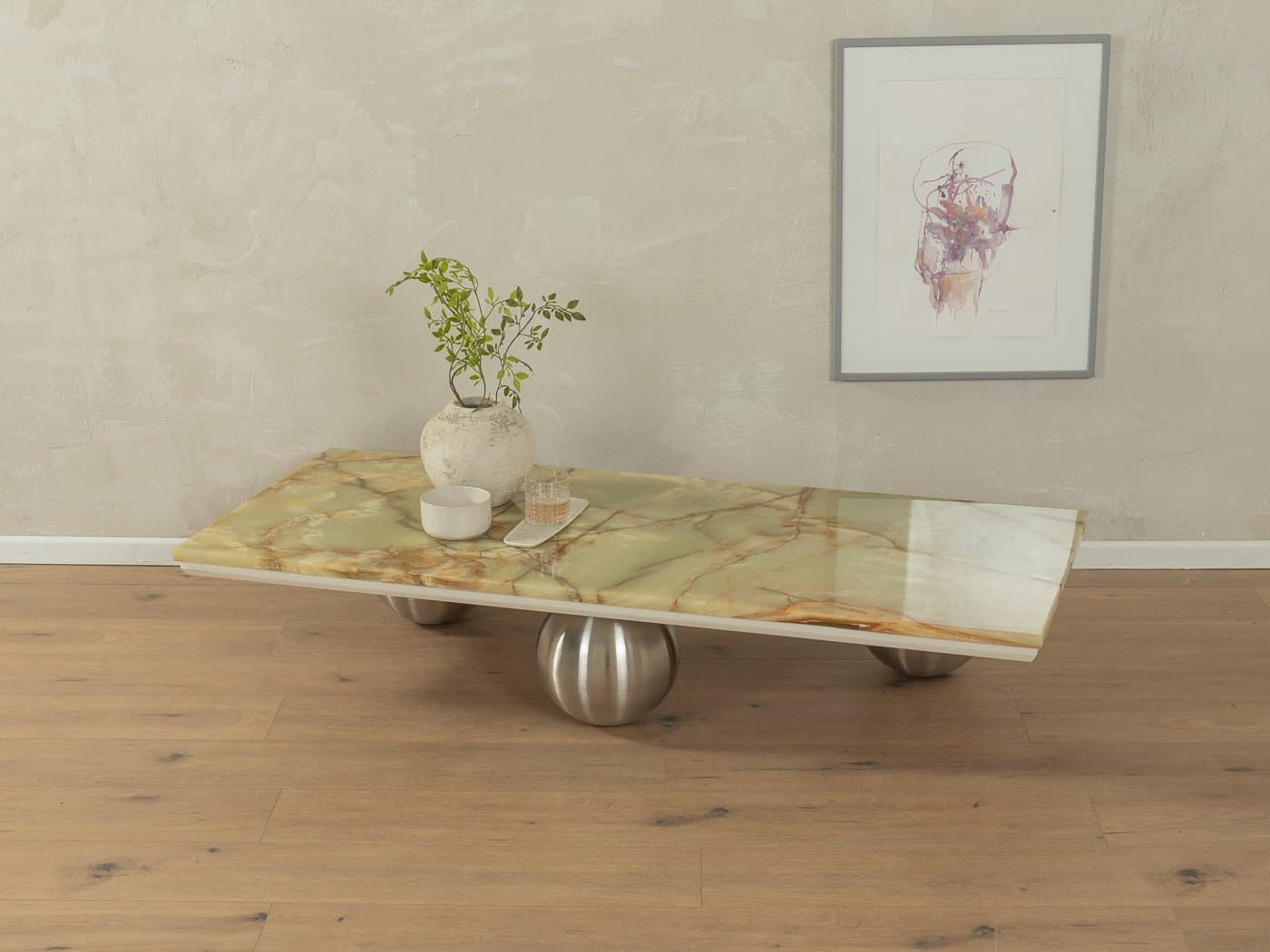 Coffee table, beige onyx, stainless steel, Germany, 1960s. - 284058