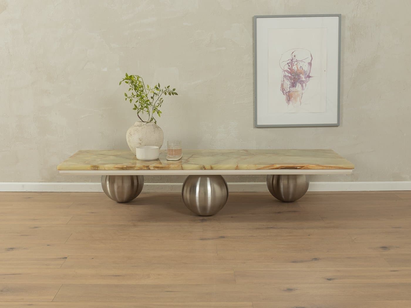 Coffee table, beige onyx, stainless steel, Germany, 1960s. - 284059