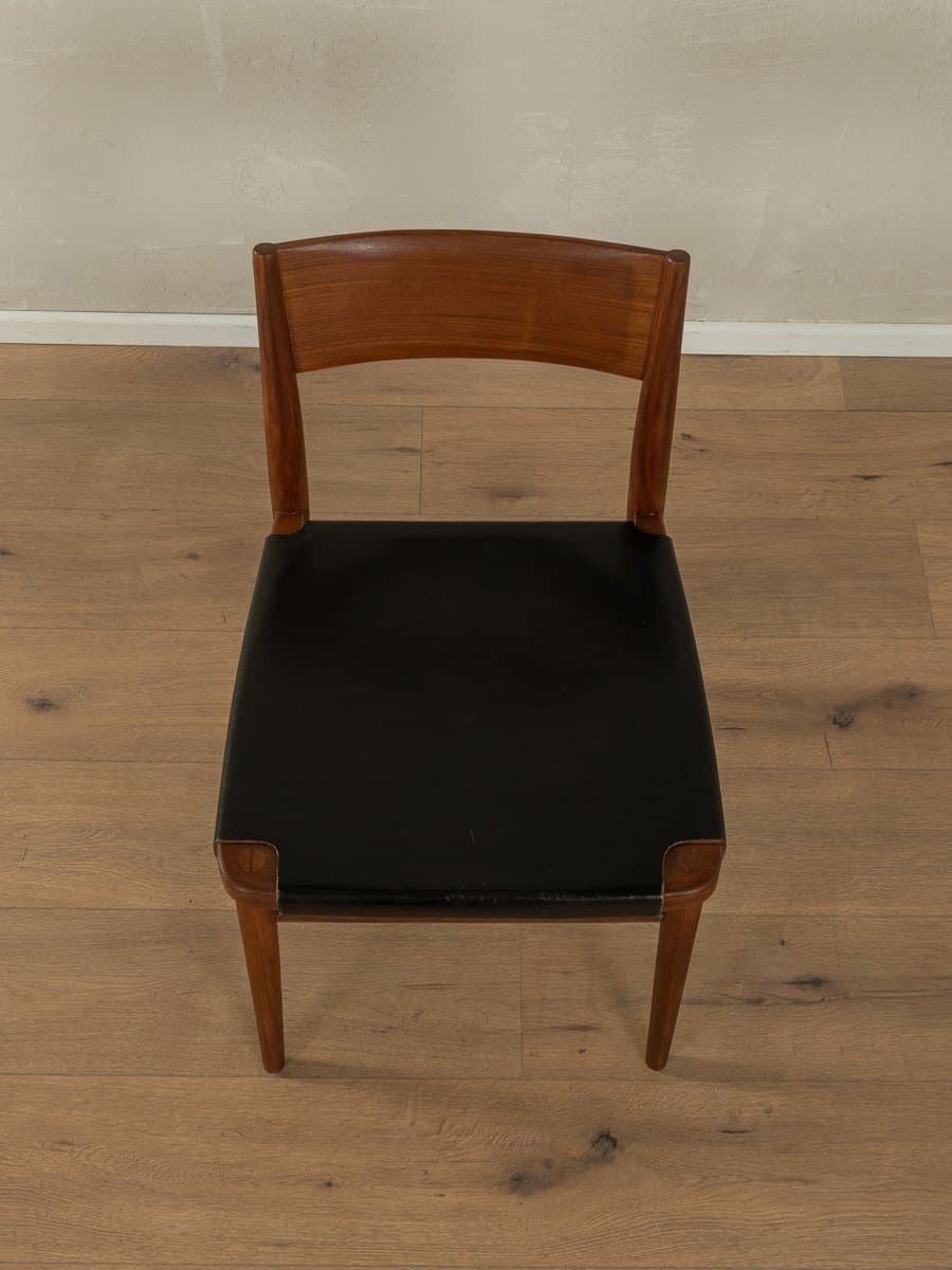Zestaw pięciu krzeseł do jadalni, teak brązowy, skóra czarna, proj. G. Leowald, Niemcy, lata 50. - 284027