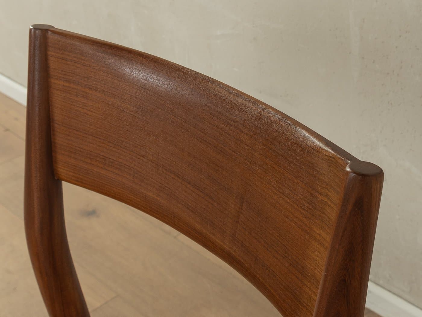 Zestaw pięciu krzeseł do jadalni, teak brązowy, skóra czarna, proj. G. Leowald, Niemcy, lata 50. - 284028