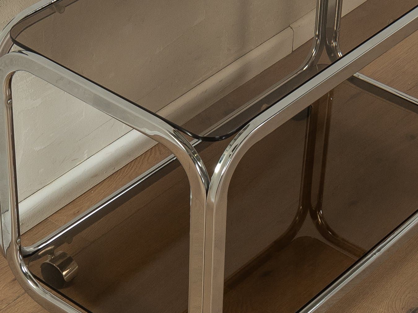 Stolik boczny, szkło barwione, chrom, Niemcy, lata 70. - 284021