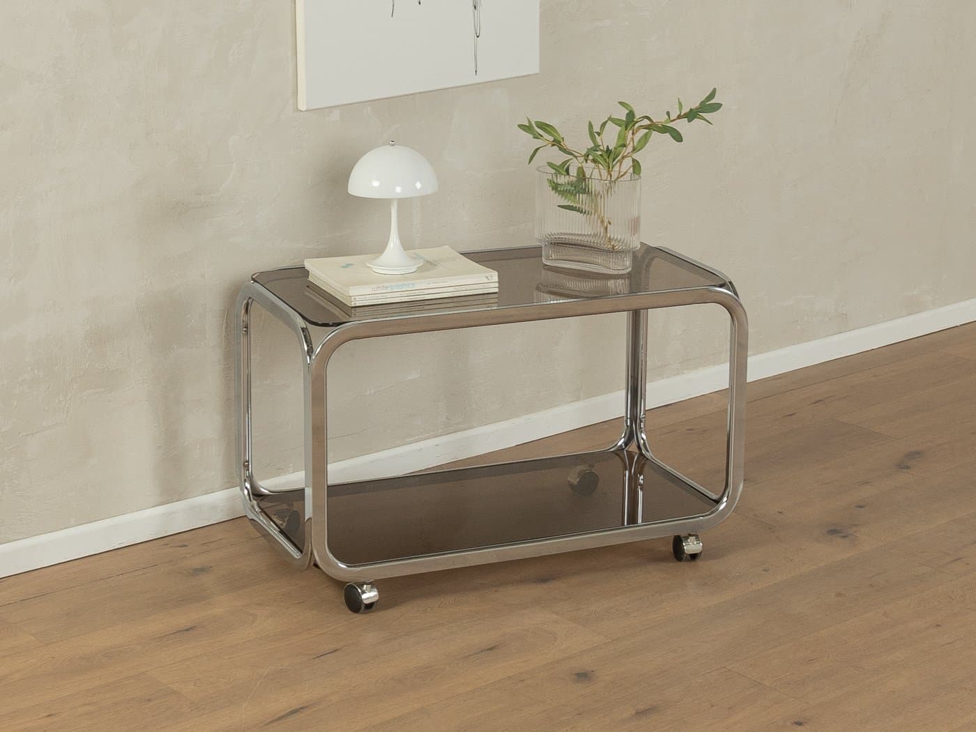 Stolik boczny, szkło barwione, chrom, Niemcy, lata 70. - 284016