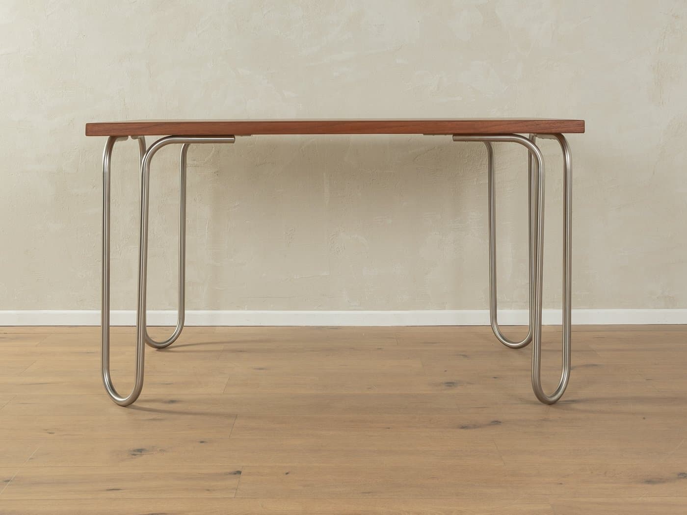 Desk Bauhaus, brown teak, silver stainless steel, Denmark, 1960s. - 284002