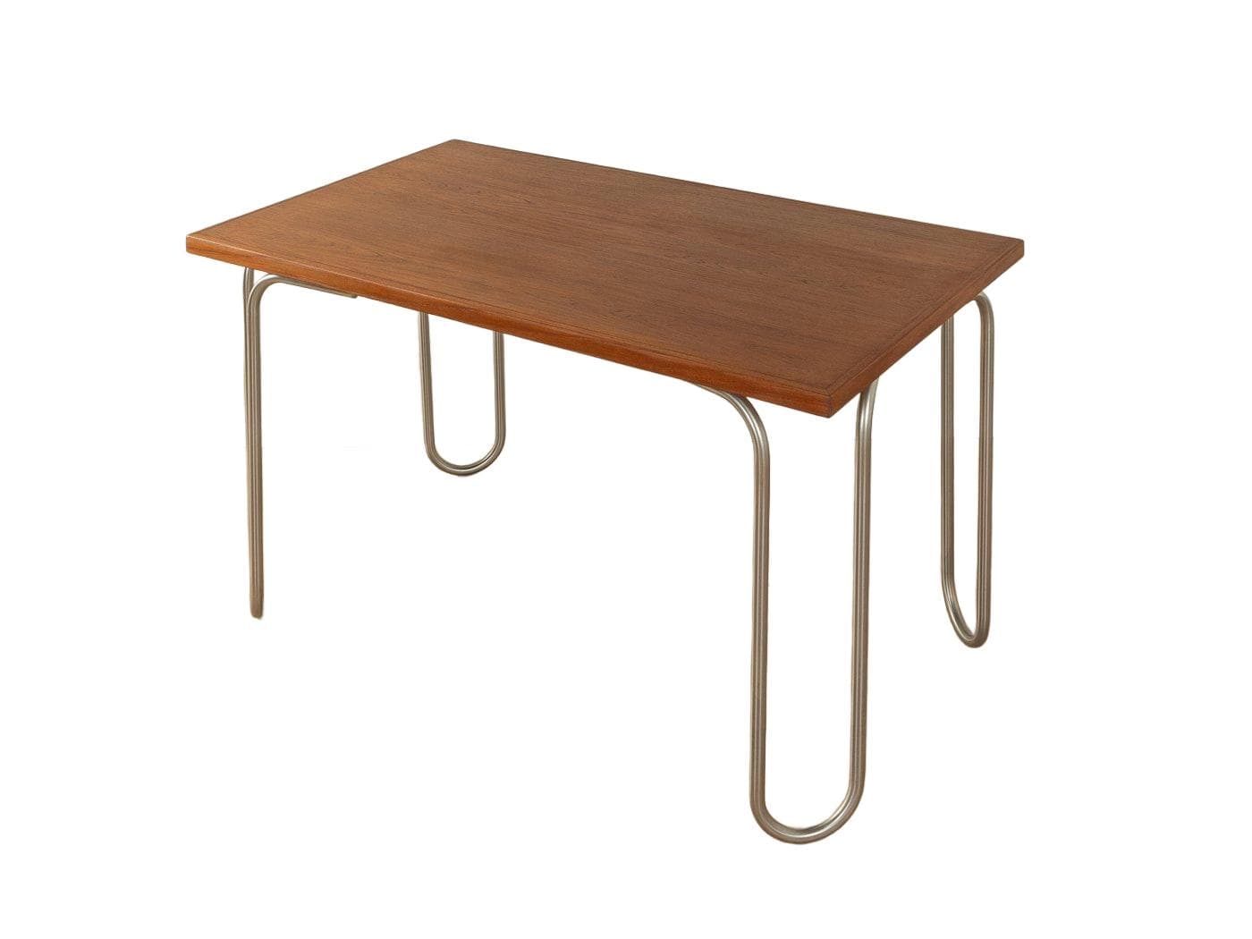 Desk Bauhaus, brown teak, silver stainless steel, Denmark, 1960s.