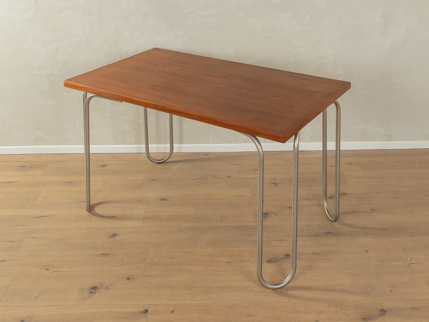 Desk Bauhaus, brown teak, silver stainless steel, Denmark, 1960s. - 284005