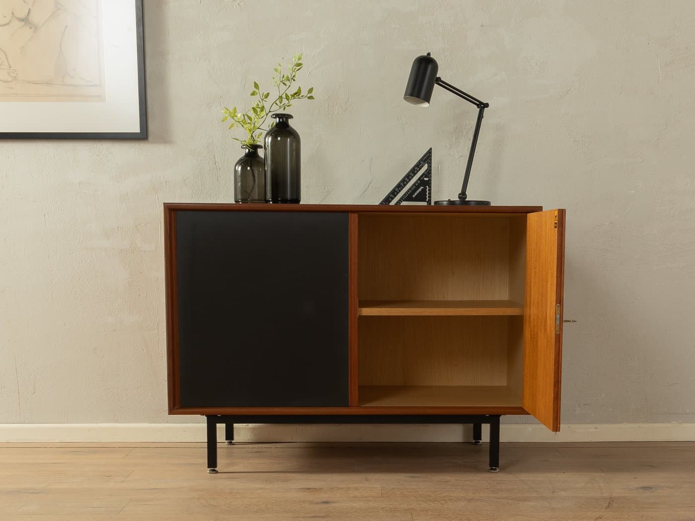 Komoda, teak brązowy, formica czarna biała, Niemcy, lata 60. - 283994