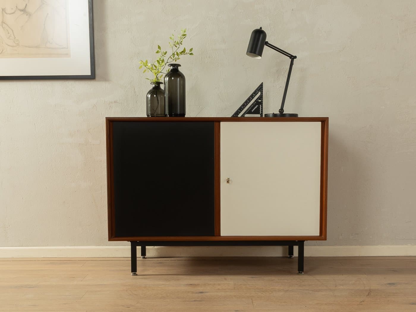 Komoda, teak brązowy, formica czarna biała, Niemcy, lata 60. - 283993