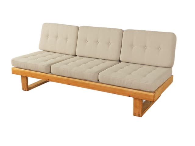 Sofa trzyosobowa, beżowa, bawełna, sosna, Niemcy, lata 80. - WYMIARY