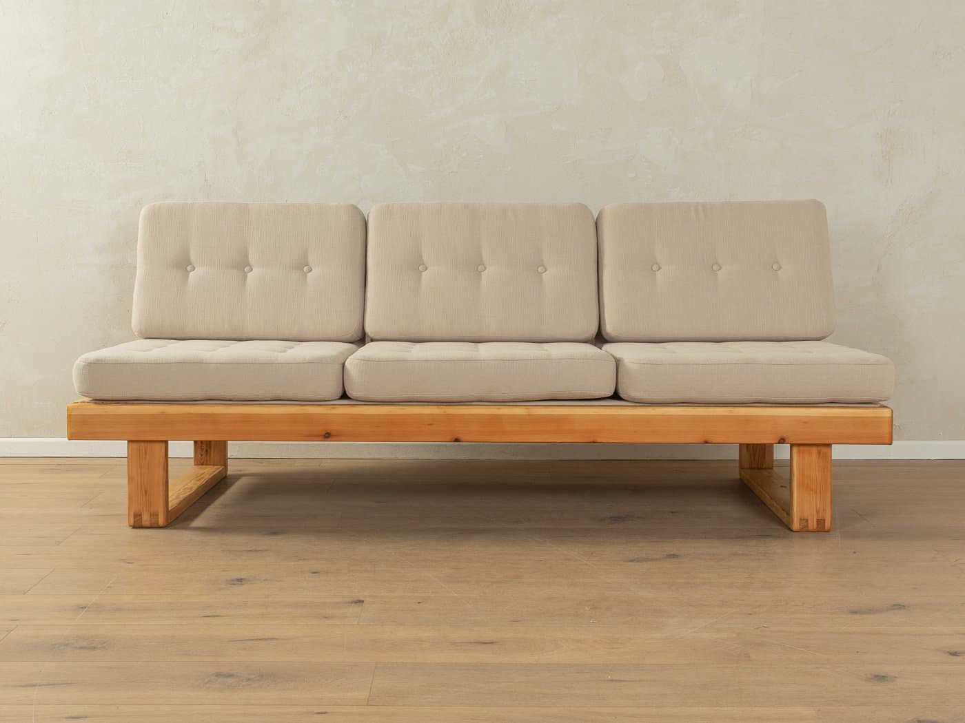 Sofa trzyosobowa, beżowa, bawełna, sosna, Niemcy, lata 80. - 287050