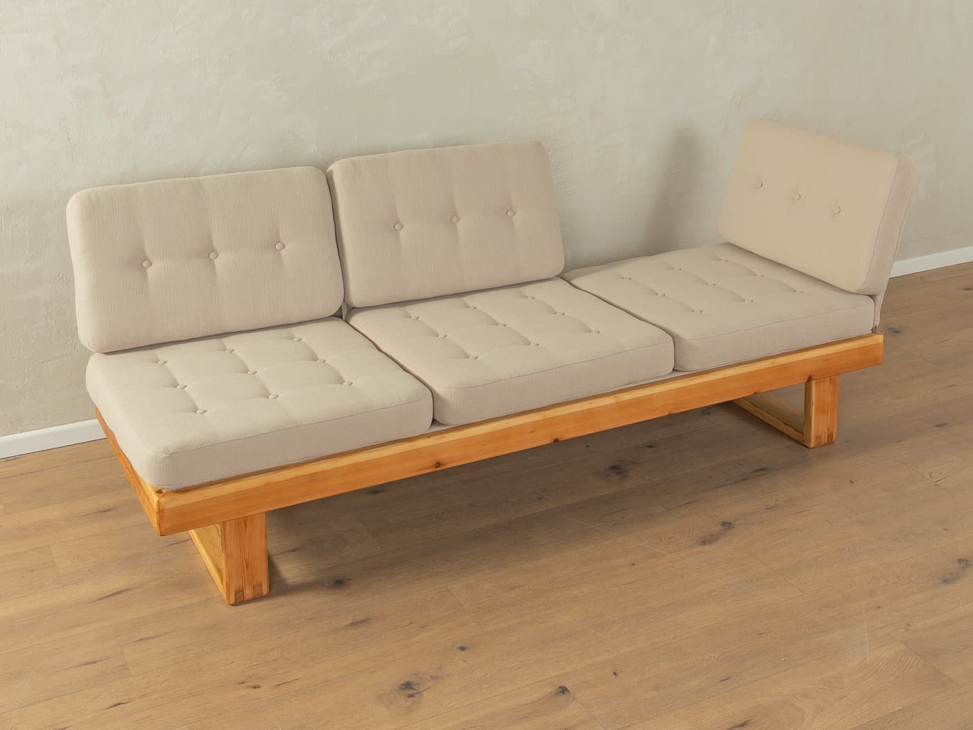 Sofa trzyosobowa, beżowa, bawełna, sosna, Niemcy, lata 80. - 287049
