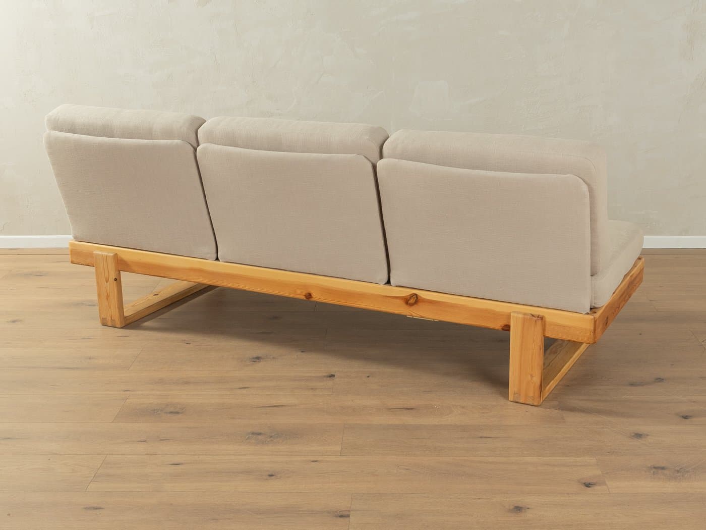 Sofa trzyosobowa, beżowa, bawełna, sosna, Niemcy, lata 80. - 287053