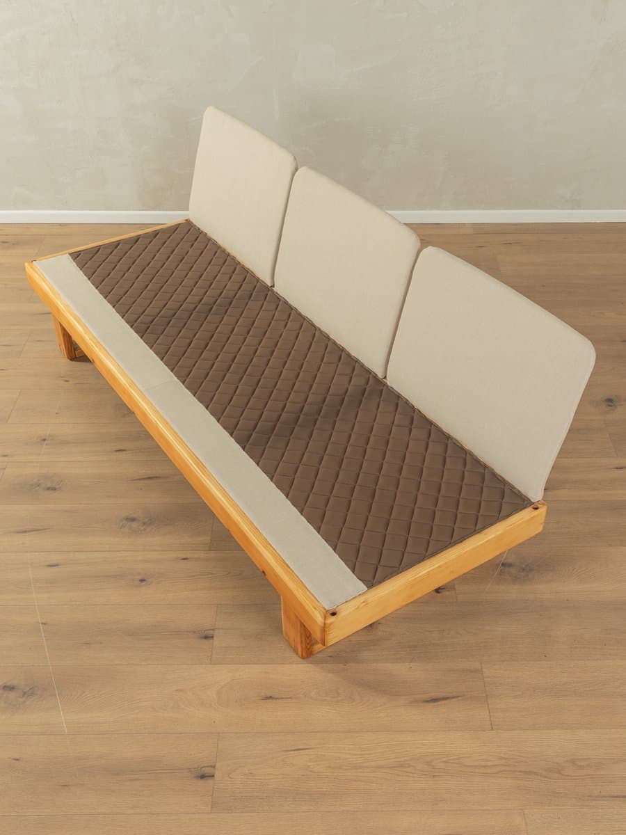 Sofa trzyosobowa, beżowa, bawełna, sosna, Niemcy, lata 80. - 287052