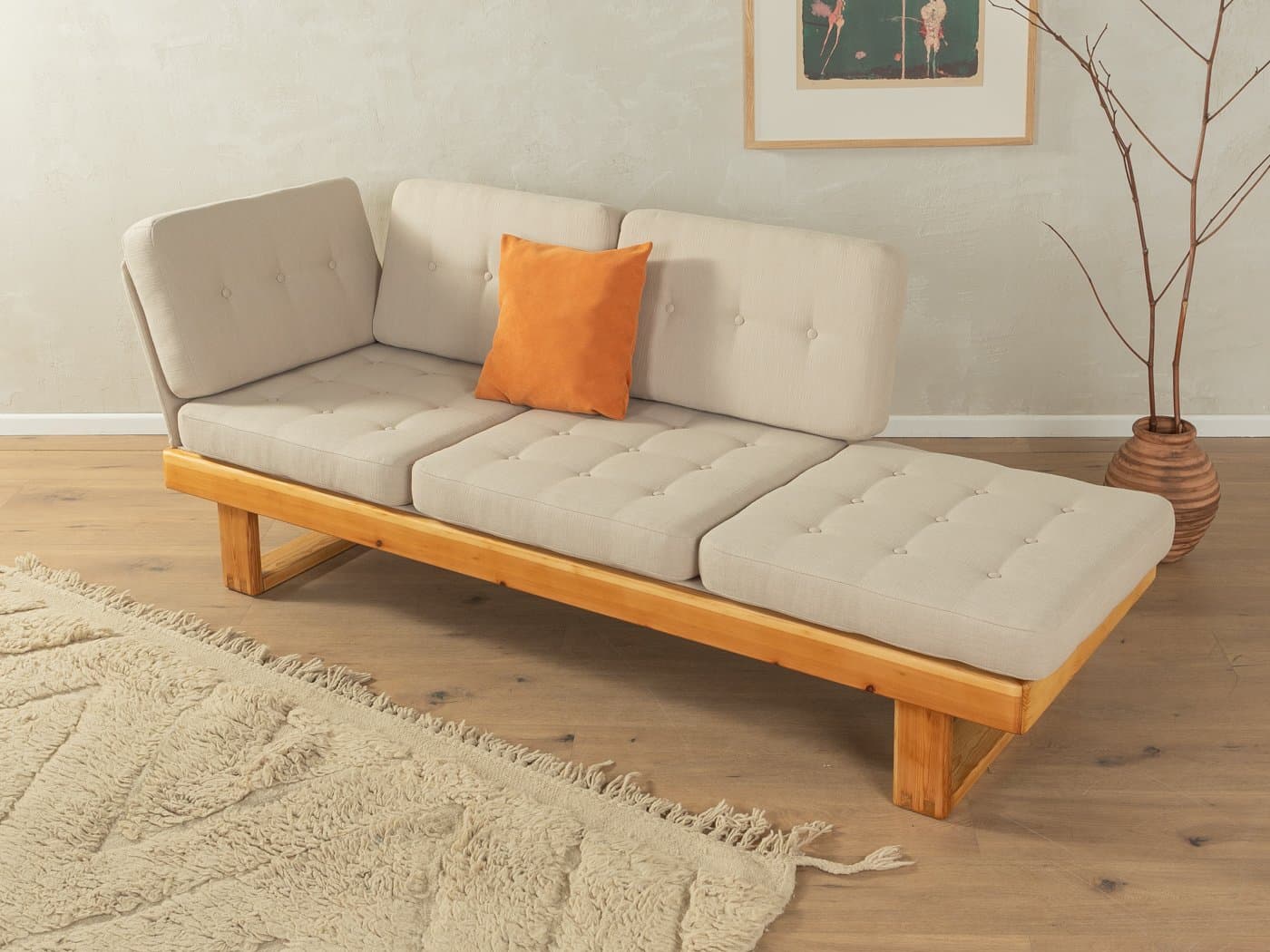 Sofa trzyosobowa, beżowa, bawełna, sosna, Niemcy, lata 80. - 287046