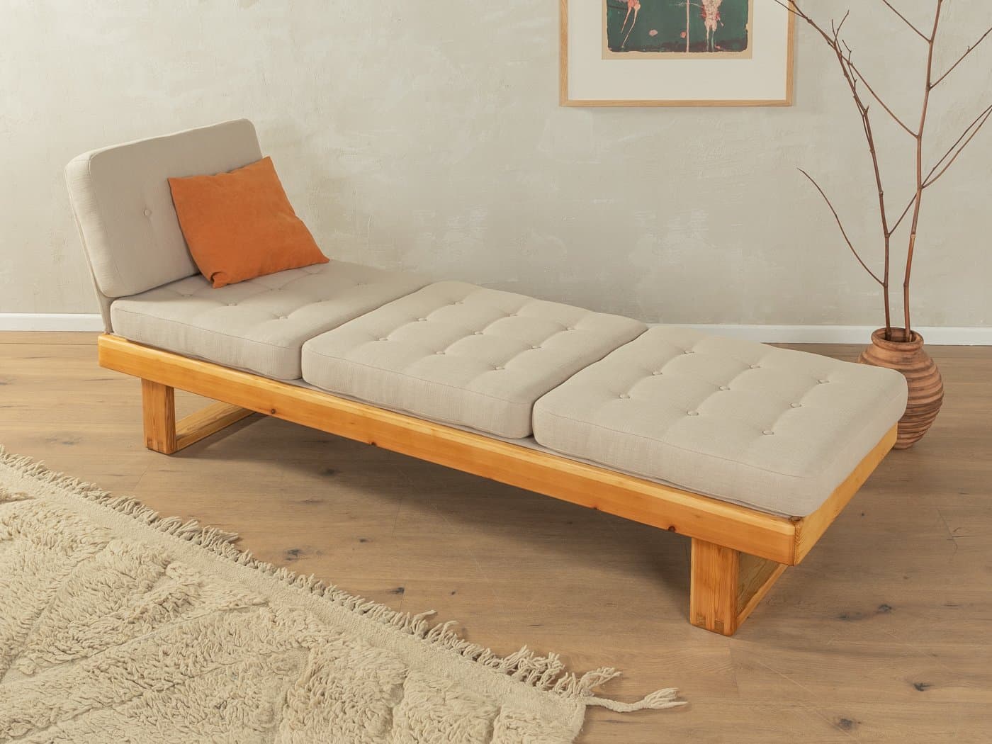 Sofa trzyosobowa, beżowa, bawełna, sosna, Niemcy, lata 80. - 287048